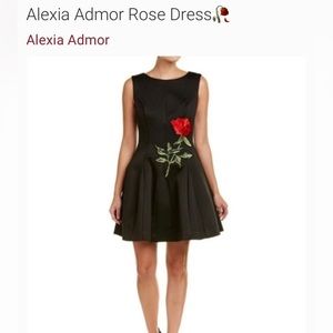 Alexia Admor Black Cocktail Dress with Red Embroidered Rose - size Small